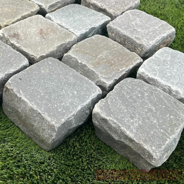 Kandla Grey Sandstone Cobbles, hand cut to 100x100